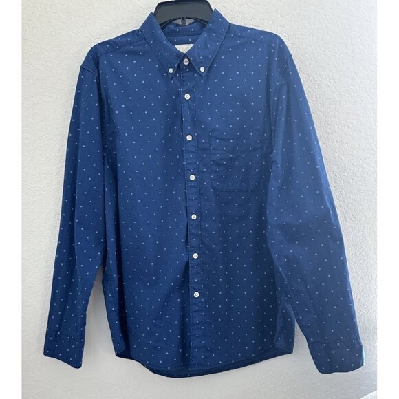 American‎ Eagle Men's Button Up Dress Shirt Classic Fit L Blue Geo 100% Cotton - Picture 1 of 13